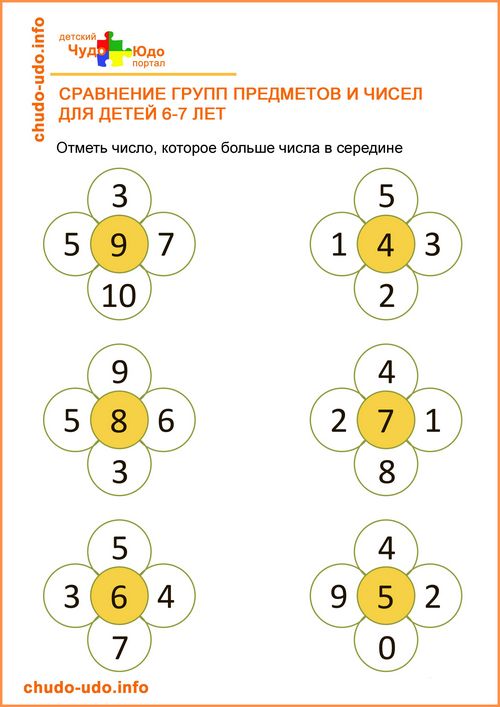 Задания Сравни цифры и предметы