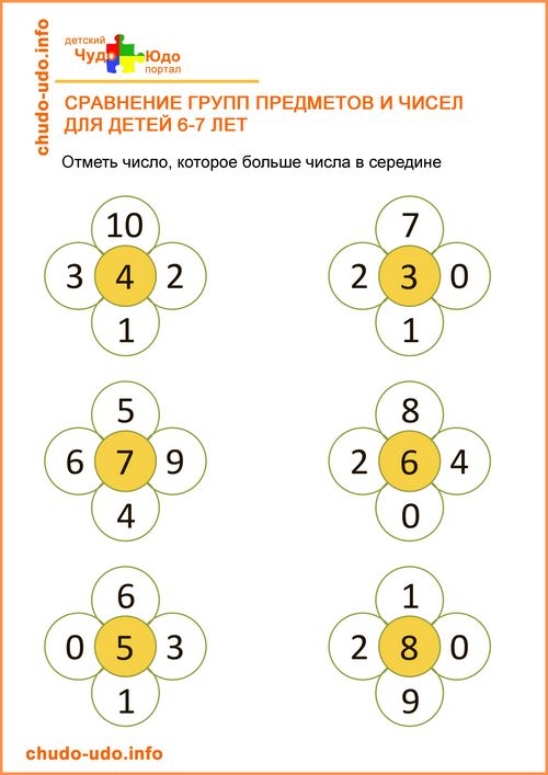 Задания Сравни цифры и предметы