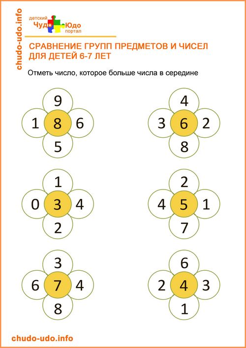 Задания Сравни цифры и предметы