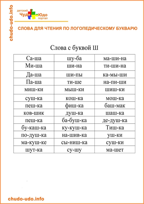 Слова для чтения для детей