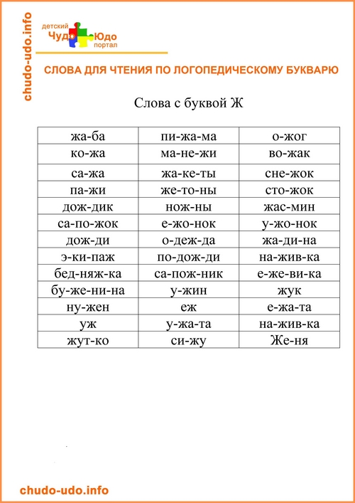 Слова для чтения для детей