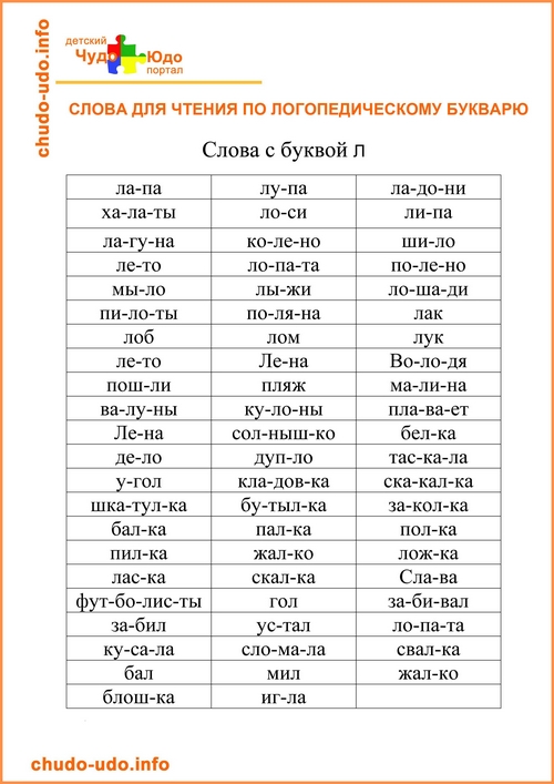 Слова для чтения для детей