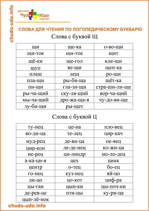 Слова для чтения для детей