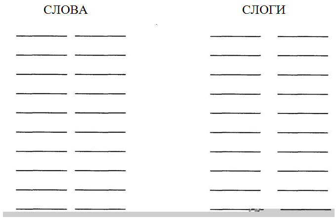 Таблица слогов - Задание по чтению 