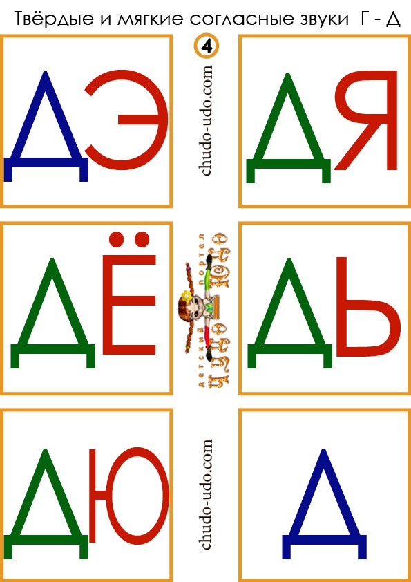 слоги карточки дэ дя дё дь дю д