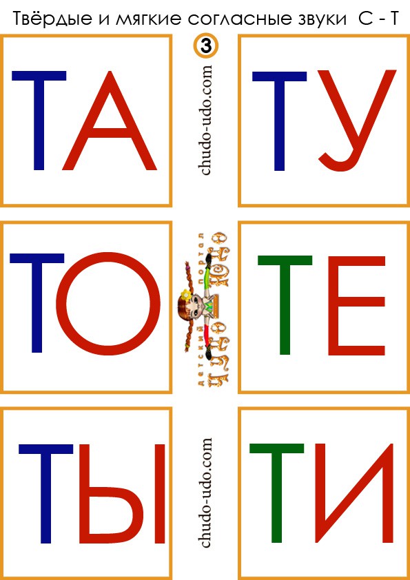 карточки слоги та ту то те ты ти