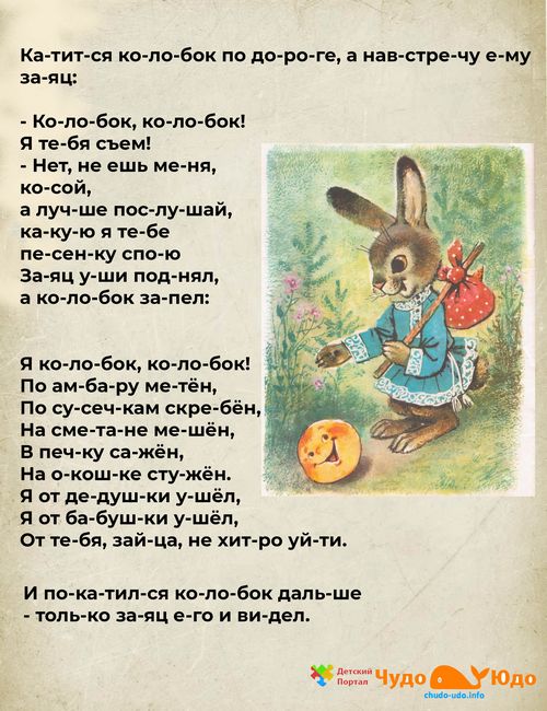 Колобок сказка по слогам